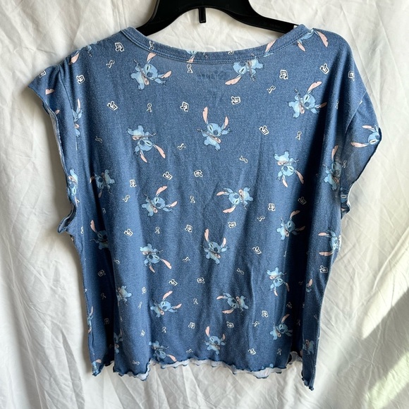 Disney Stitch Blue Short Sleeve Cropped Pajama Shirt w/ Musical Stitch Size XL - Picture 2 of 3